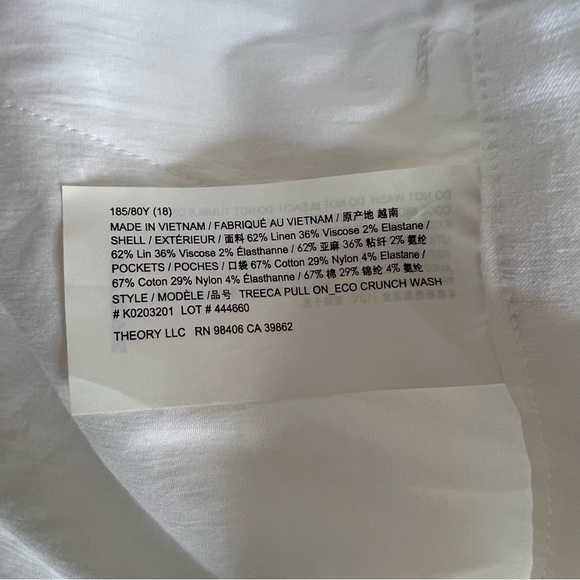 NWT Theory White Linen Treeca Pull On Pants - Picture 11 of 13